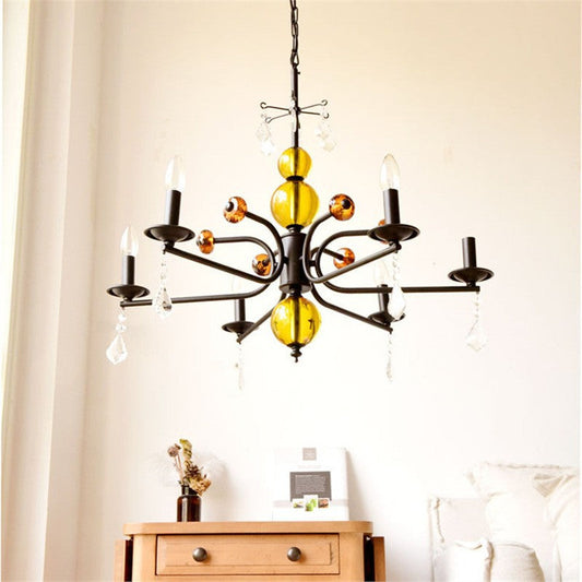 Traditional French Iron Glass Candlestick-Shaped 5/6/8-Light Chandelier For Living Room Or Bedroom
