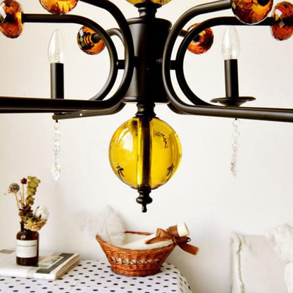 Traditional French Iron Glass Candlestick-Shaped 5/6/8-Light Chandelier For Living Room Or Bedroom