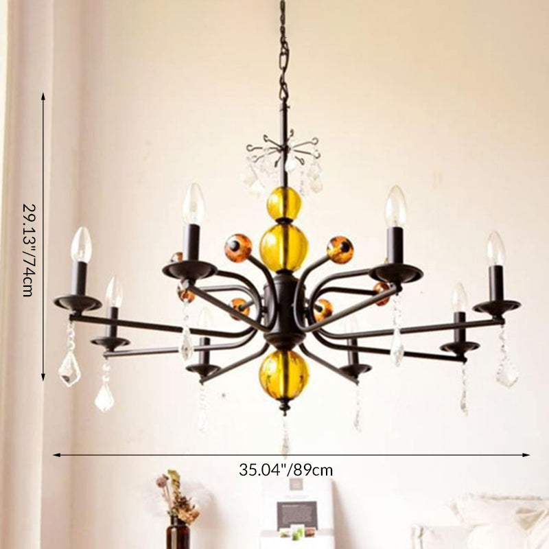 Traditional French Iron Glass Candlestick-Shaped 5/6/8-Light Chandelier For Living Room Or Bedroom