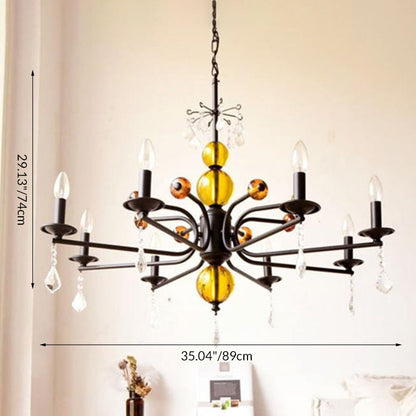 Traditional French Iron Glass Candlestick-Shaped 5/6/8-Light Chandelier For Living Room Or Bedroom