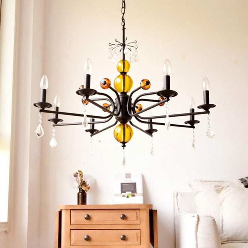 Traditional French Iron Glass Candlestick-Shaped 5/6/8-Light Chandelier For Living Room Or Bedroom