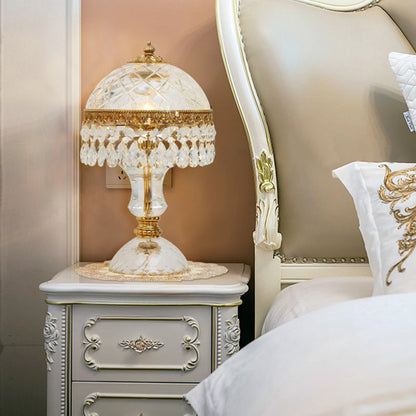 Traditional Luxury Brass Crystal Jellyfish-Shaped 1-Light Table Lamp For Bedside Or Living Room