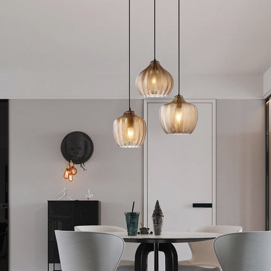 Contemporary Nordic Iron Glass Tapered Flared Cylindrical 1-Light Pendant Light For Kitchen Or Living Room