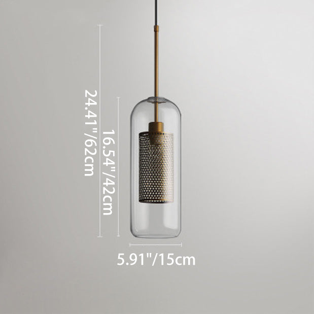 Contemporary Scandinavian Round Long Convex Ball Glass Iron 1-Light Pendant Light For Bedroom