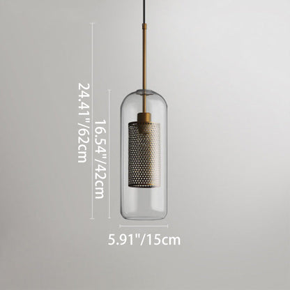 Contemporary Scandinavian Round Long Convex Ball Glass Iron 1-Light Pendant Light For Bedroom