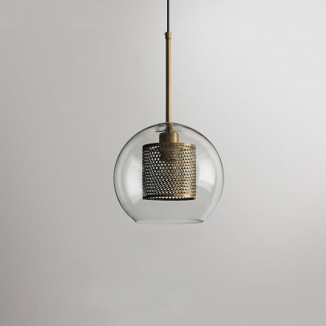 Contemporary Scandinavian Round Long Convex Ball Glass Iron 1-Light Pendant Light For Bedroom