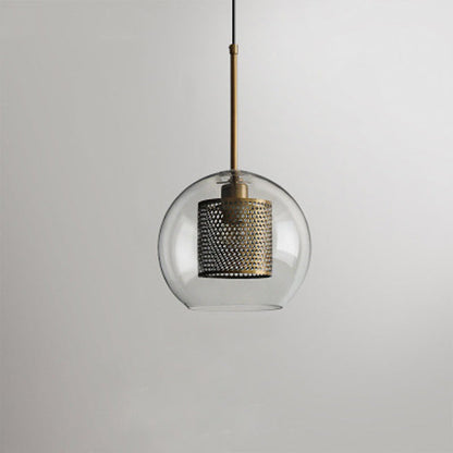 Contemporary Scandinavian Round Long Convex Ball Glass Iron 1-Light Pendant Light For Bedroom