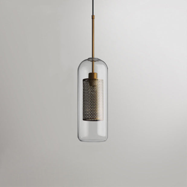 Contemporary Scandinavian Round Long Convex Ball Glass Iron 1-Light Pendant Light For Bedroom