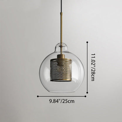 Contemporary Scandinavian Round Long Convex Ball Glass Iron 1-Light Pendant Light For Bedroom