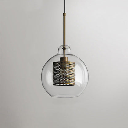 Contemporary Scandinavian Round Long Convex Ball Glass Iron 1-Light Pendant Light For Bedroom