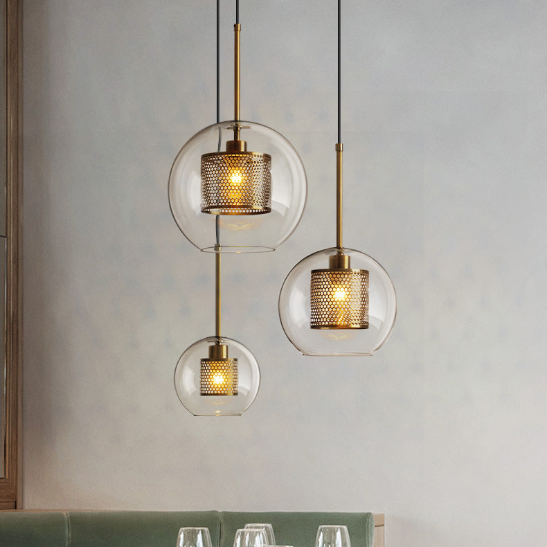 Contemporary Scandinavian Round Long Convex Ball Glass Iron 1-Light Pendant Light For Bedroom