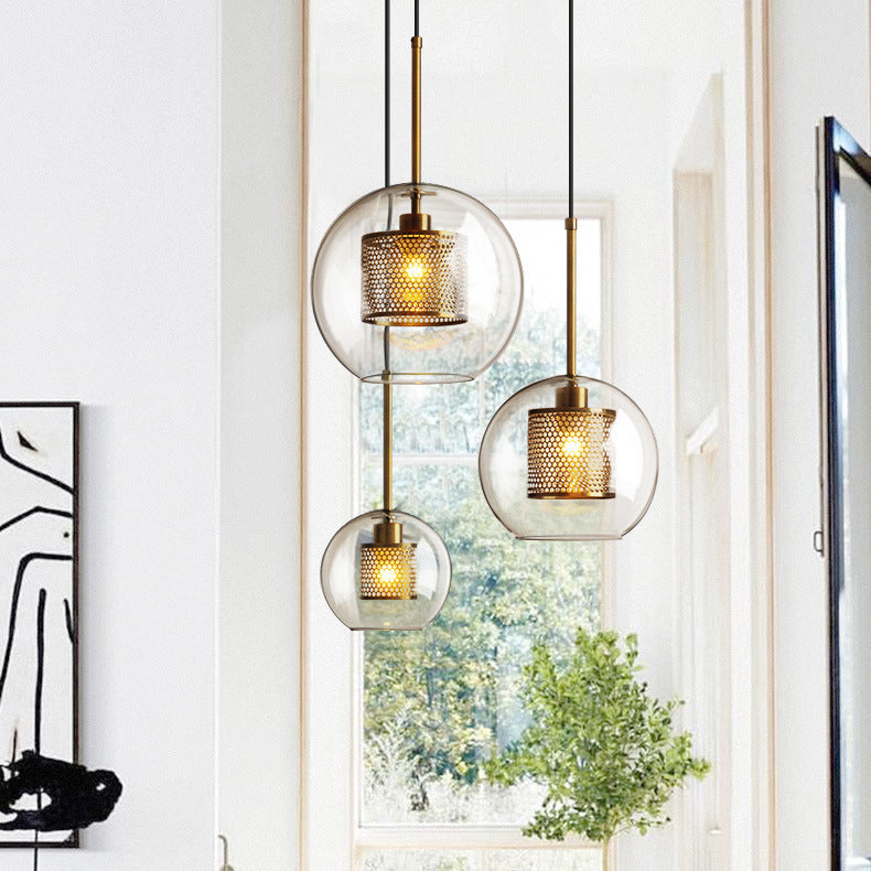 Contemporary Scandinavian Round Long Convex Ball Glass Iron 1-Light Pendant Light For Bedroom