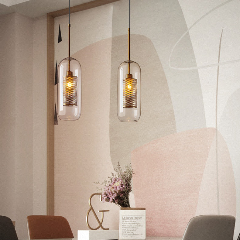Contemporary Scandinavian Round Long Convex Ball Glass Iron 1-Light Pendant Light For Bedroom