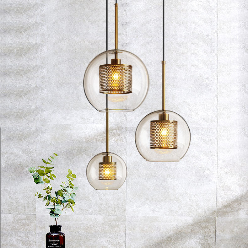 Contemporary Scandinavian Round Long Convex Ball Glass Iron 1-Light Pendant Light For Bedroom