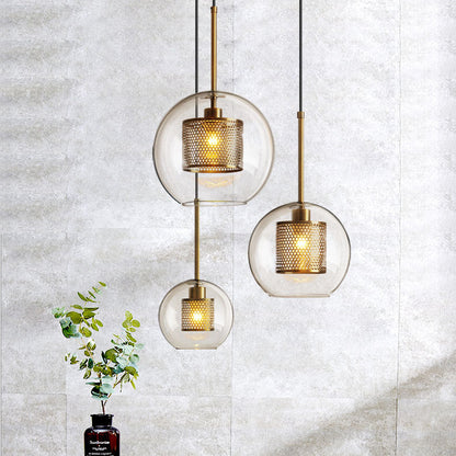 Contemporary Scandinavian Round Long Convex Ball Glass Iron 1-Light Pendant Light For Bedroom