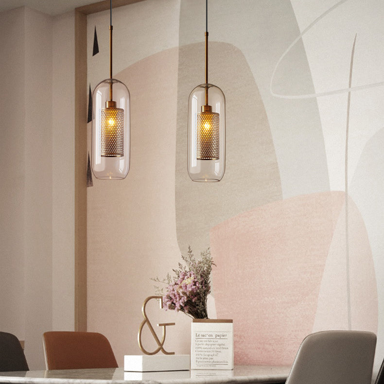 Contemporary Scandinavian Round Long Convex Ball Glass Iron 1-Light Pendant Light For Bedroom