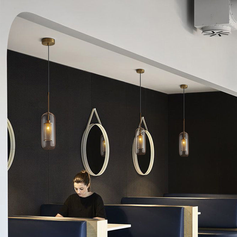 Contemporary Scandinavian Round Long Convex Ball Glass Iron 1-Light Pendant Light For Bedroom