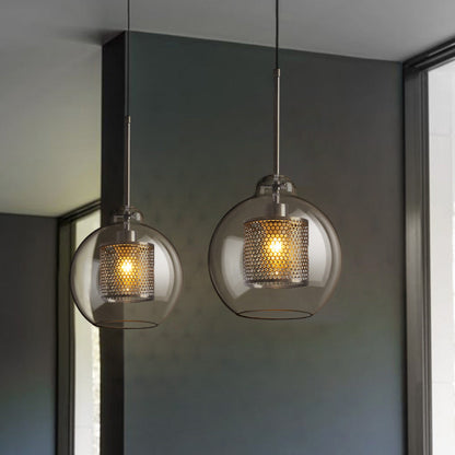 Contemporary Scandinavian Round Long Convex Ball Glass Iron 1-Light Pendant Light For Bedroom