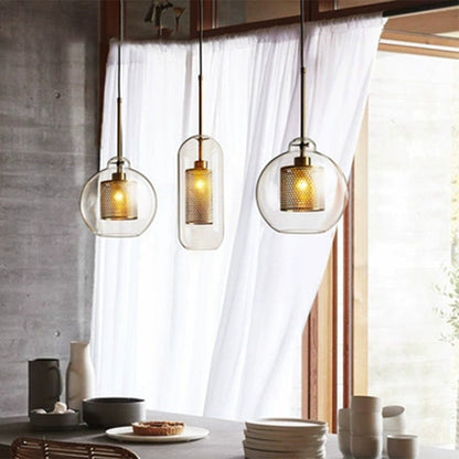 Contemporary Scandinavian Round Long Convex Ball Glass Iron 1-Light Pendant Light For Bedroom