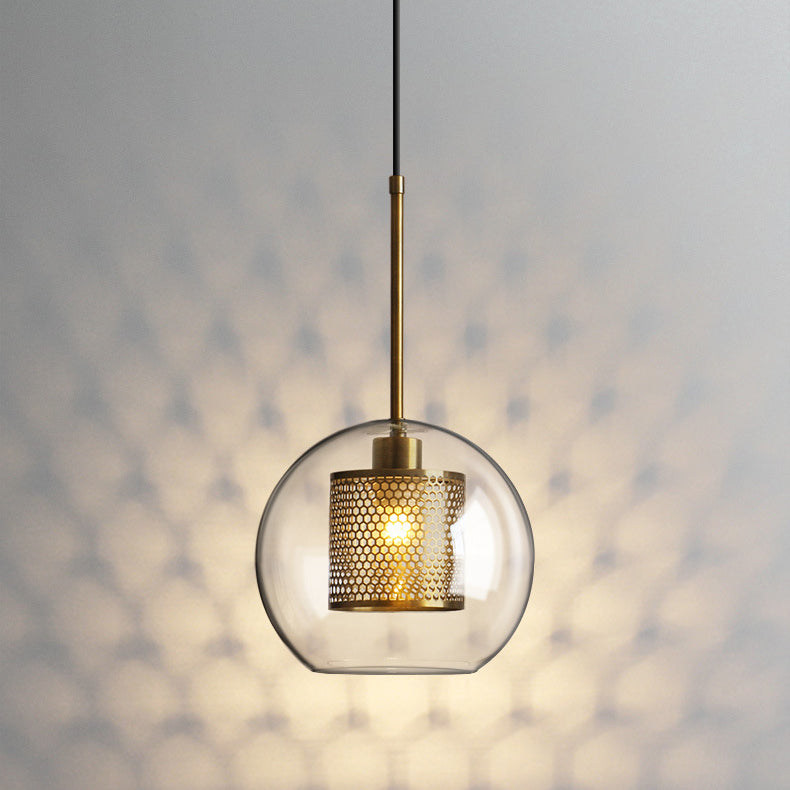 Contemporary Scandinavian Round Long Convex Ball Glass Iron 1-Light Pendant Light For Bedroom
