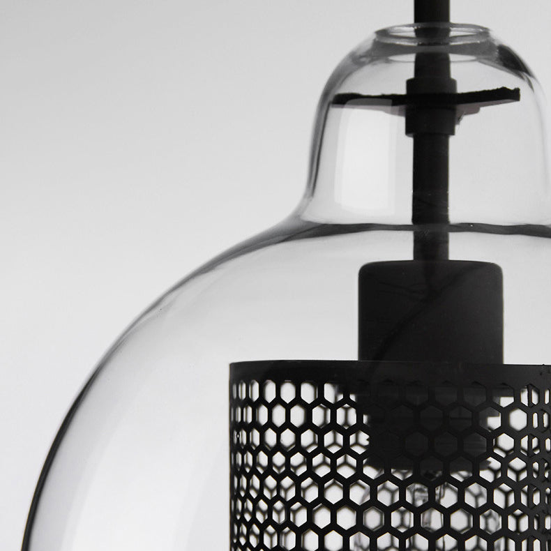Contemporary Scandinavian Round Long Convex Ball Glass Iron 1-Light Pendant Light For Bedroom