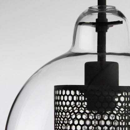 Contemporary Scandinavian Round Long Convex Ball Glass Iron 1-Light Pendant Light For Bedroom