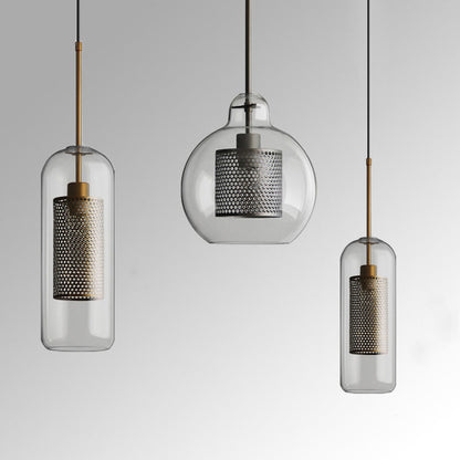 Contemporary Scandinavian Round Long Convex Ball Glass Iron 1-Light Pendant Light For Bedroom