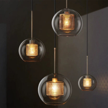 Contemporary Scandinavian Round Long Convex Ball Glass Iron 1-Light Pendant Light For Bedroom