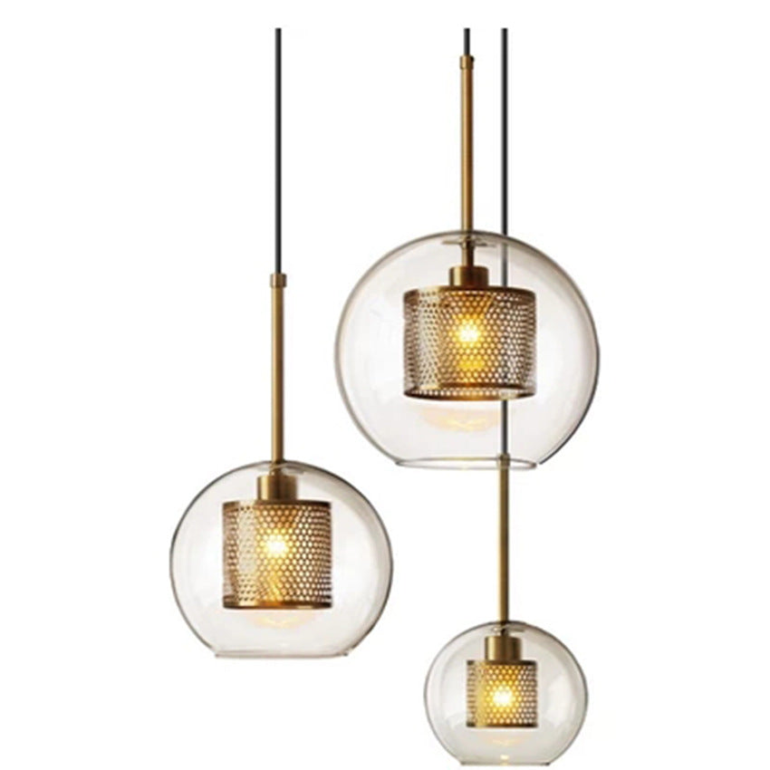 Contemporary Scandinavian Round Long Convex Ball Glass Iron 1-Light Pendant Light For Bedroom