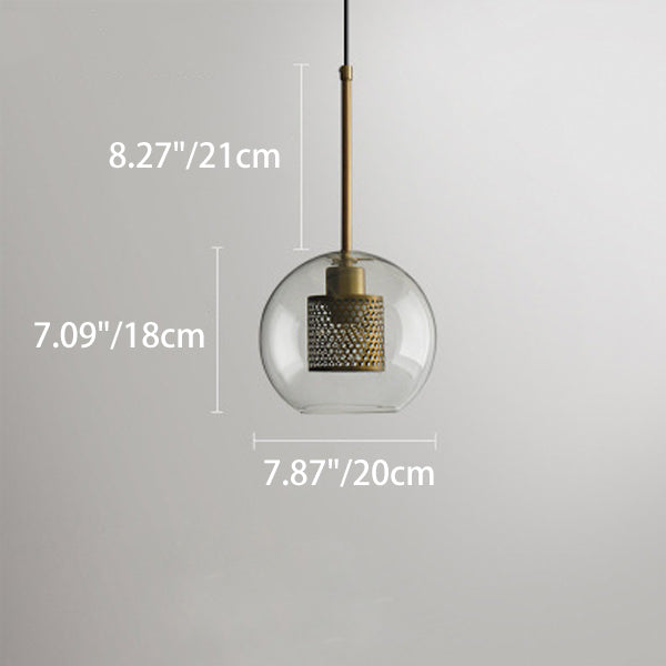 Contemporary Scandinavian Round Long Convex Ball Glass Iron 1-Light Pendant Light For Bedroom