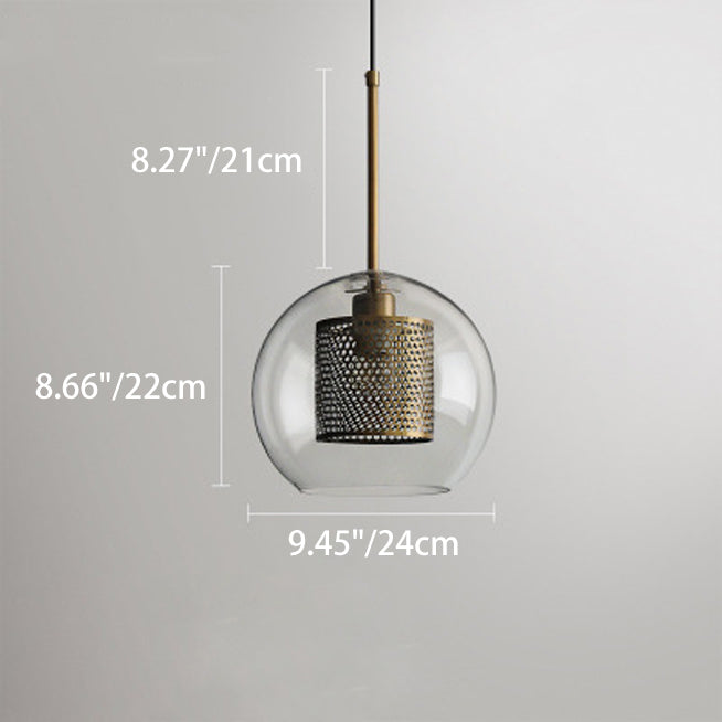 Contemporary Scandinavian Round Long Convex Ball Glass Iron 1-Light Pendant Light For Bedroom