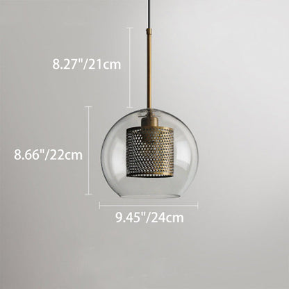 Contemporary Scandinavian Round Long Convex Ball Glass Iron 1-Light Pendant Light For Bedroom