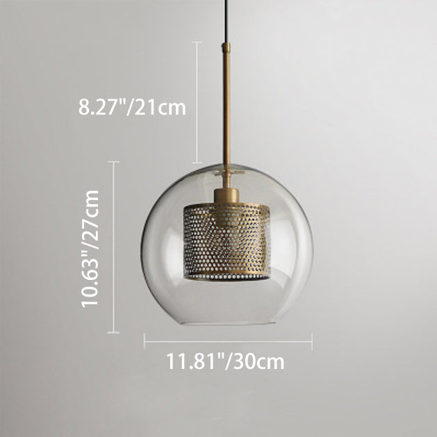 Contemporary Scandinavian Round Long Convex Ball Glass Iron 1-Light Pendant Light For Bedroom