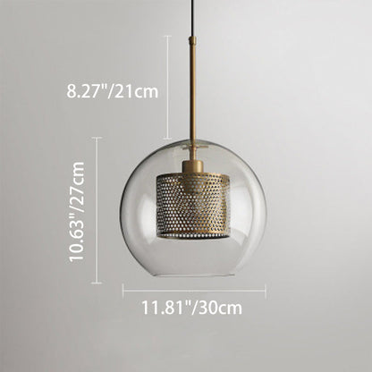 Contemporary Scandinavian Round Long Convex Ball Glass Iron 1-Light Pendant Light For Bedroom