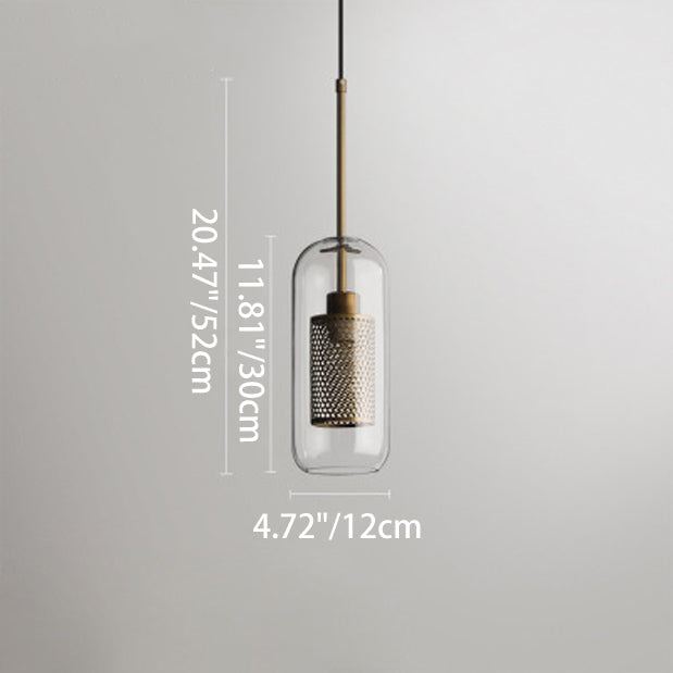Contemporary Scandinavian Round Long Convex Ball Glass Iron 1-Light Pendant Light For Bedroom