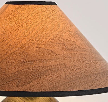 Traditional Vintage Round Conical Jar Base Solid Wood 1-Light Table Lamp For Bedroom