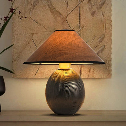 Traditional Vintage Round Conical Jar Base Solid Wood 1-Light Table Lamp For Bedroom