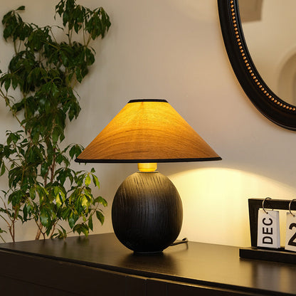 Traditional Vintage Round Conical Jar Base Solid Wood 1-Light Table Lamp For Bedroom