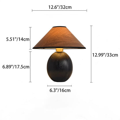 Traditional Vintage Round Conical Jar Base Solid Wood 1-Light Table Lamp For Bedroom