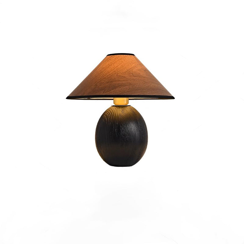 Traditional Vintage Round Conical Jar Base Solid Wood 1-Light Table Lamp For Bedroom