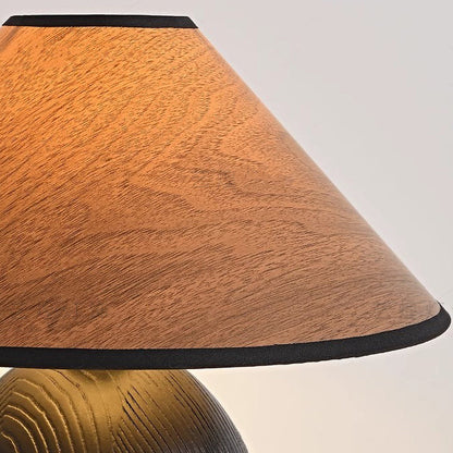 Traditional Vintage Round Conical Jar Base Solid Wood 1-Light Table Lamp For Bedroom