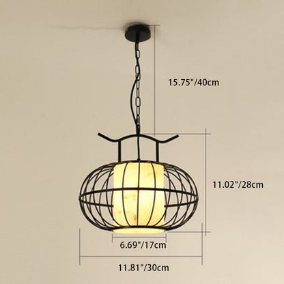 Traditional Chinese Round Iron Resin 1-Light Pendant Light For Garden