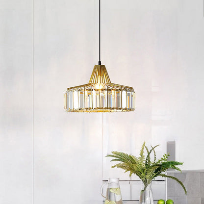 Contemporary Retro Round Iron Crystal 1-Light Pendant Light For Living Room