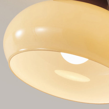 Traditional Vintage Dome Iron Wood Glass 1-Light Semi-Flush Mount Ceiling Light For Living Room