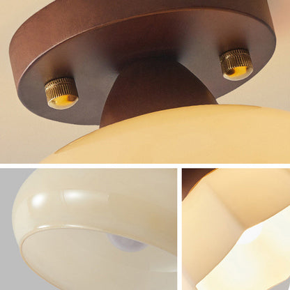 Traditional Vintage Dome Iron Wood Glass 1-Light Semi-Flush Mount Ceiling Light For Living Room