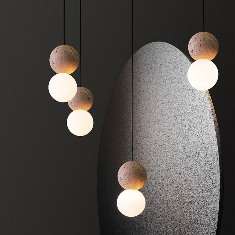 Contemporary Nordic Globe Stone Glass 1-Light Pendant Light For Living Room
