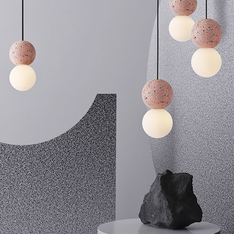 Contemporary Nordic Globe Stone Glass 1-Light Pendant Light For Living Room