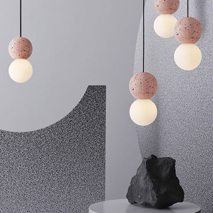 Contemporary Nordic Globe Stone Glass 1-Light Pendant Light For Living Room