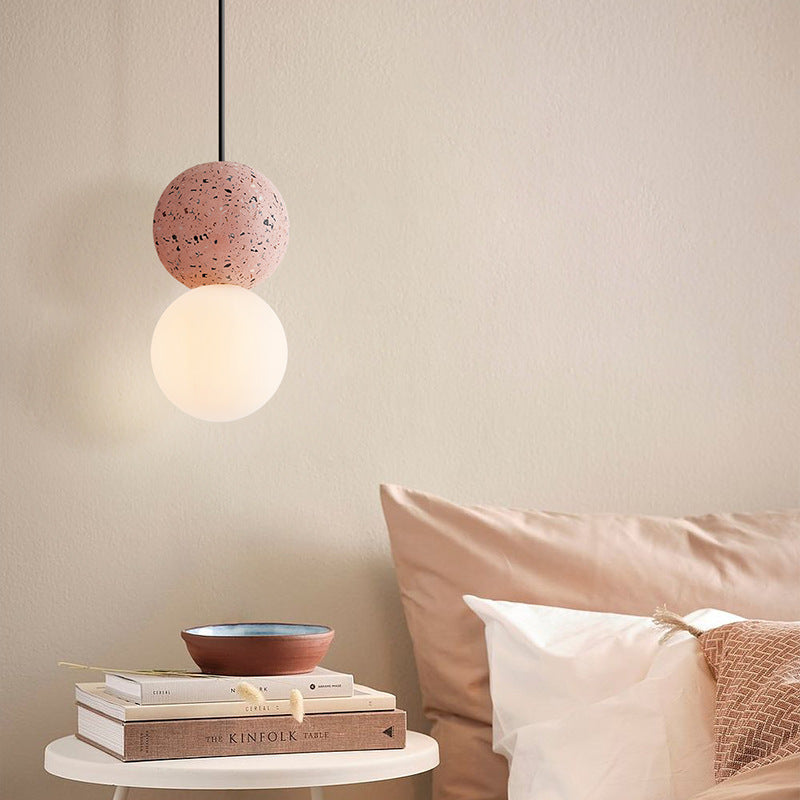 Contemporary Nordic Globe Stone Glass 1-Light Pendant Light For Living Room