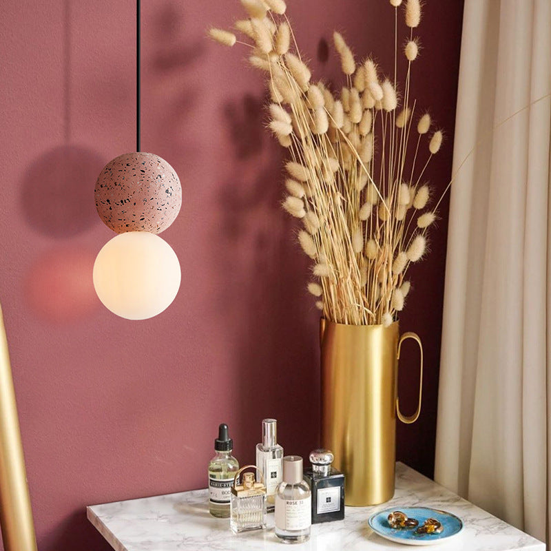 Contemporary Nordic Globe Stone Glass 1-Light Pendant Light For Living Room